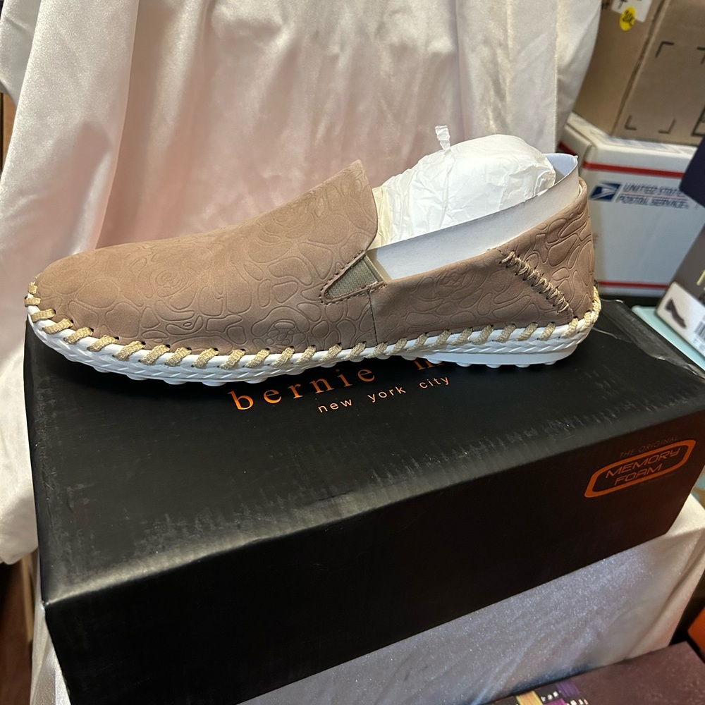 bernie mev. Taupe Slip-On Espadrille with White Sole
